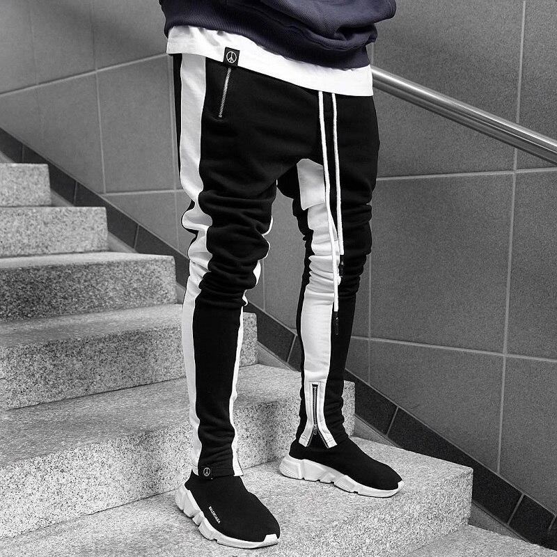 Joggers haremsbukser mænd patchwork side skinny pencil pant joggers streetwear efterår sweatpants casual tights joggingbukser mænd: Xxl (80-90kg) / Sort