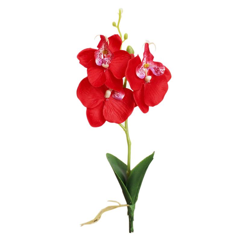 Kunstig blomst plast orkidé silke blomst hjem mini phalaenopsis simulering planter bryllupsfest dekoration blomst gren: Rød