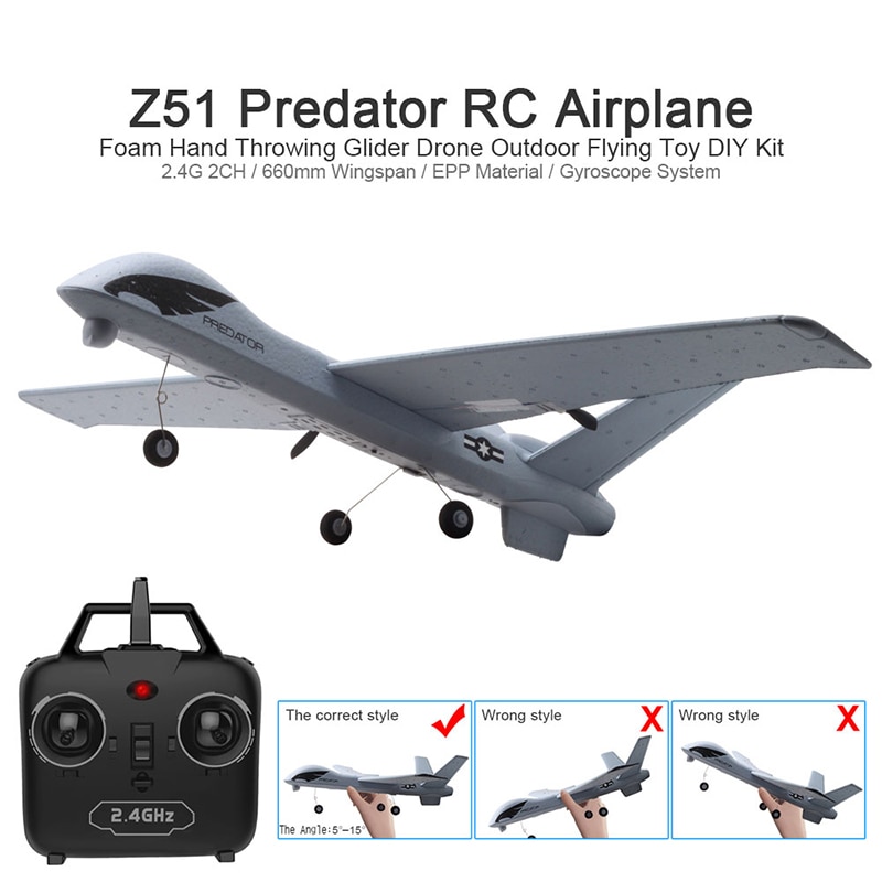 Vliegende Model Zweefvliegtuigen Rc Vliegtuig 2.4G 2CH Predator Z51 Afstandsbediening Rc Vliegtuig Spanwijdte Foam Hand Gooien Zweefvliegtuig Speelgoed vliegtuigen