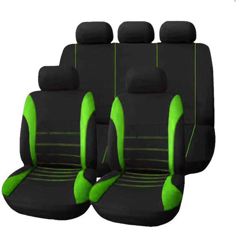 Car Seat Cover Airbag Compatible Ventilation Cloth Seat Protector Cushion Autos Universal Interior Accessories Fit Most Cars: 5 seats black green1