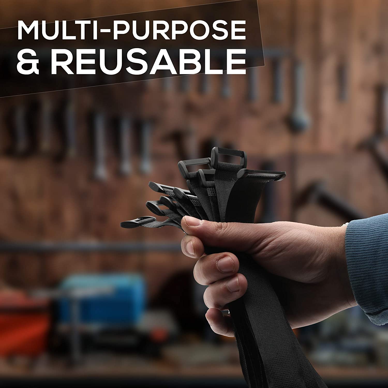 Sangles de câble réutilisables, 10 pièces, sangles de fixation à crochet et boucle de polyvalente, attaches de câble réglables, en Nylon noir, largeur 2.5cm