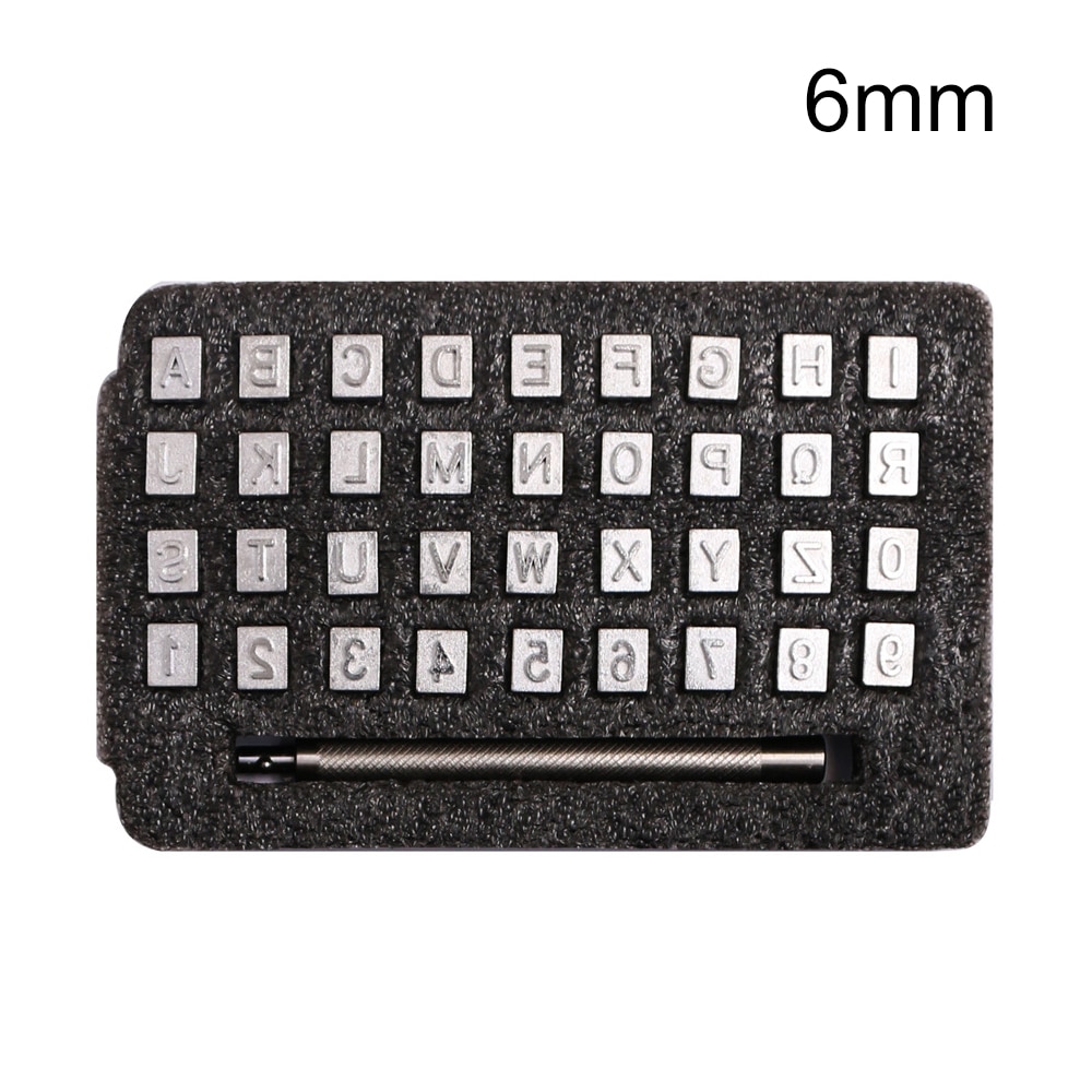 36 stk 4mm/6mm stål alfabet nummer stempel stempel sæt til læder håndværk stempler værktøjer kunst håndværk alfabet stempler gør-det-selv værktøjer: 6mm