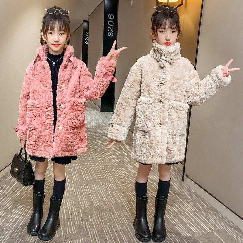 Herfst winter kinderen harige jas dikke windjack wol effen kleding tieners kinderen bovenkleding 4 to 13 jaar oud