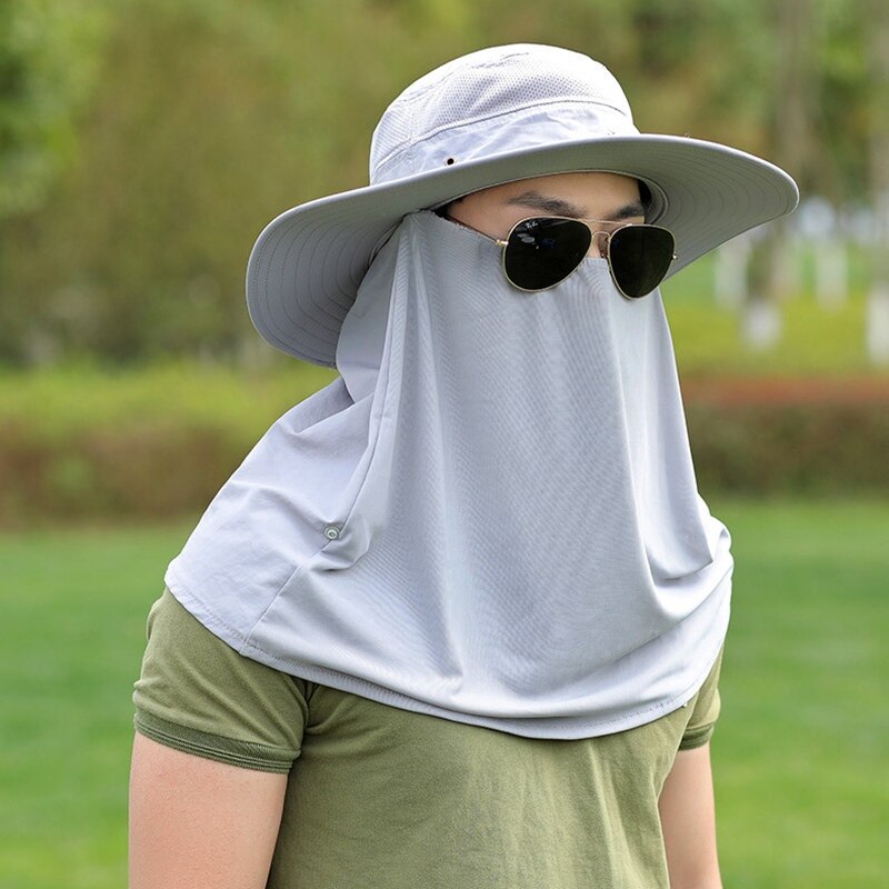 Höstsolhatt män kvinnor hinkhatt med nackskydd utomhus uv-skydd stort brett rand vandringsfiske mesh andas mössa