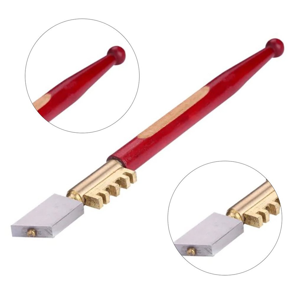 Diamond Tipped Wooden Handle Glass Cutter Tool With 10mm Scale Cutter For Glass Mosaic And Pencil Shape Tiles