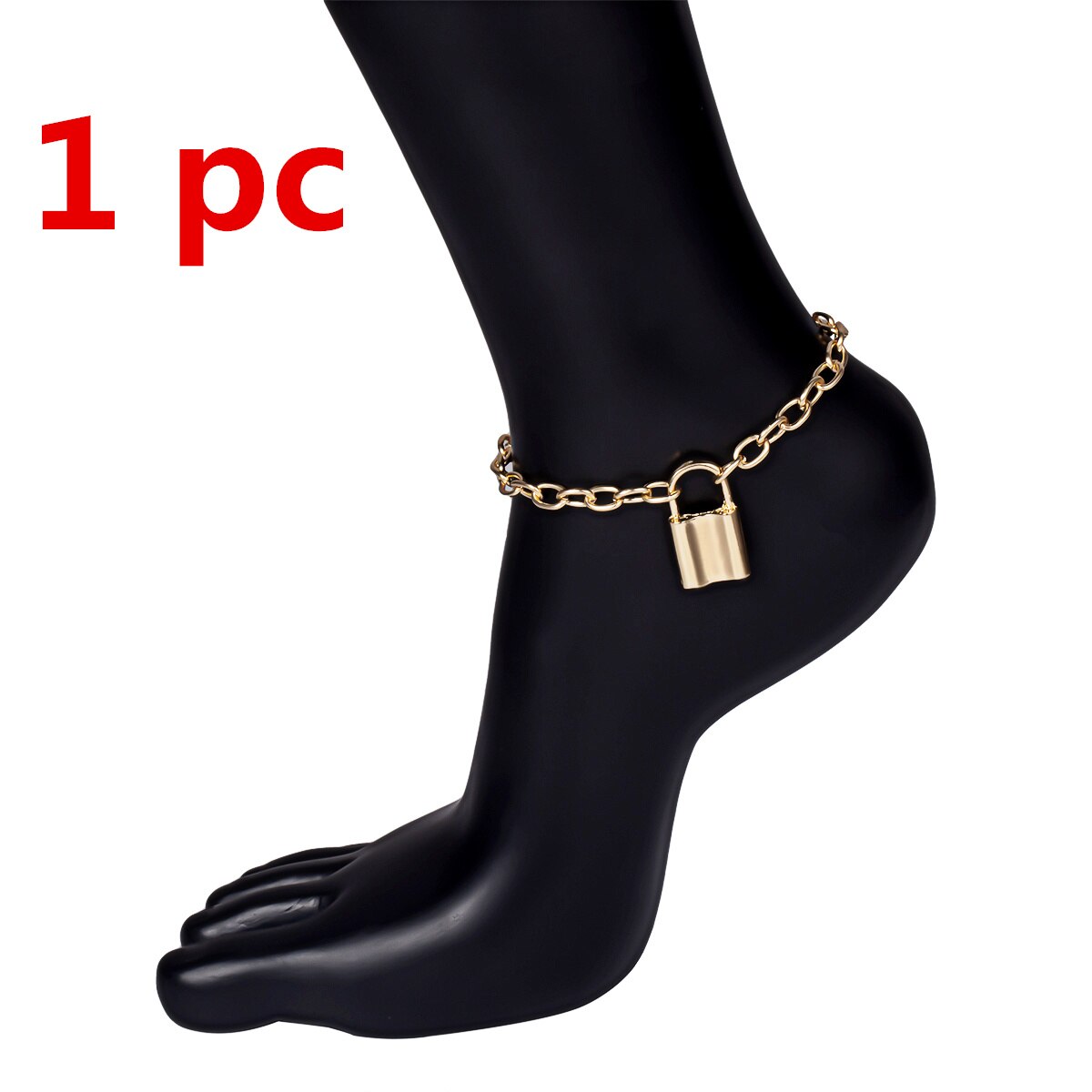 Ingemark Mode Lock Hanger Enkelbanden Voor Vrouwen Strand Barefoot Lover Hangslot Beste Armband Enkelband Voet Paar Sieraden: Licht Geel Goud Kleur