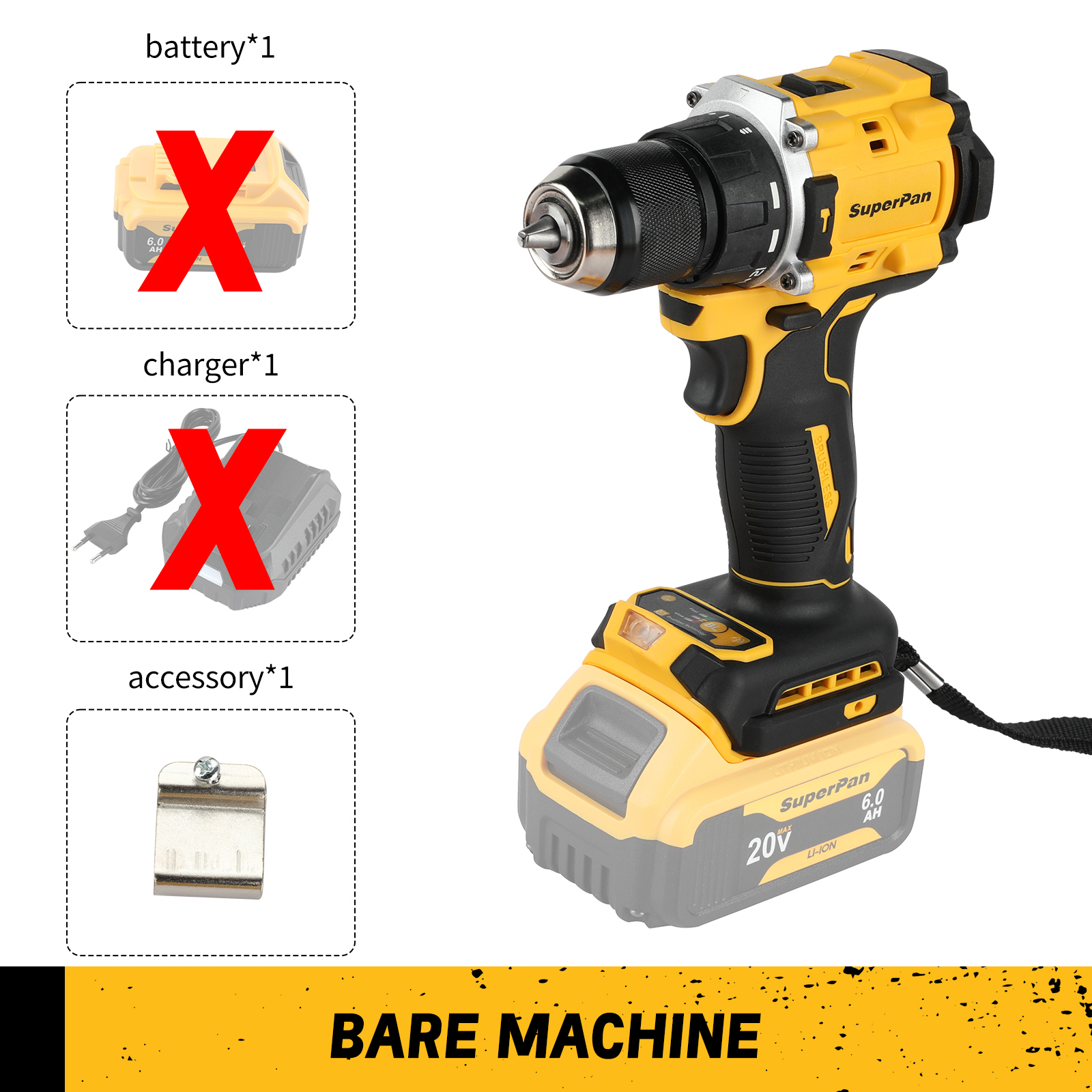 Cordless Drill DCD805 20V Power Tool Brushless Impact Drill Cordless Electric Screwdriver Home DIY For Dewalt 20v Battery Pins: Yellow