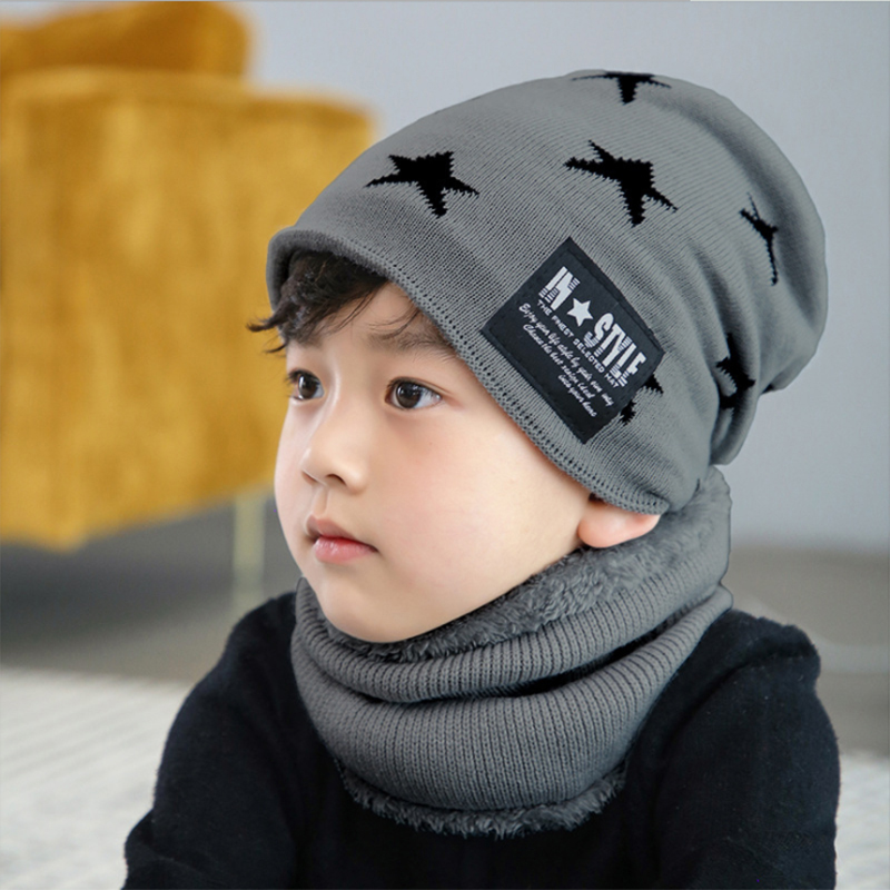 Søte barn vinter ull lue smekke dress fortykket varm strikket lue baby lue foreldre-barn dress kaldsikker plysjhette: Mørk grå