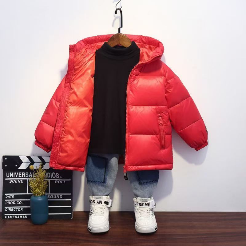 Goose Down Jacket para crianças, casaco quente, branco: Vermelho / 12