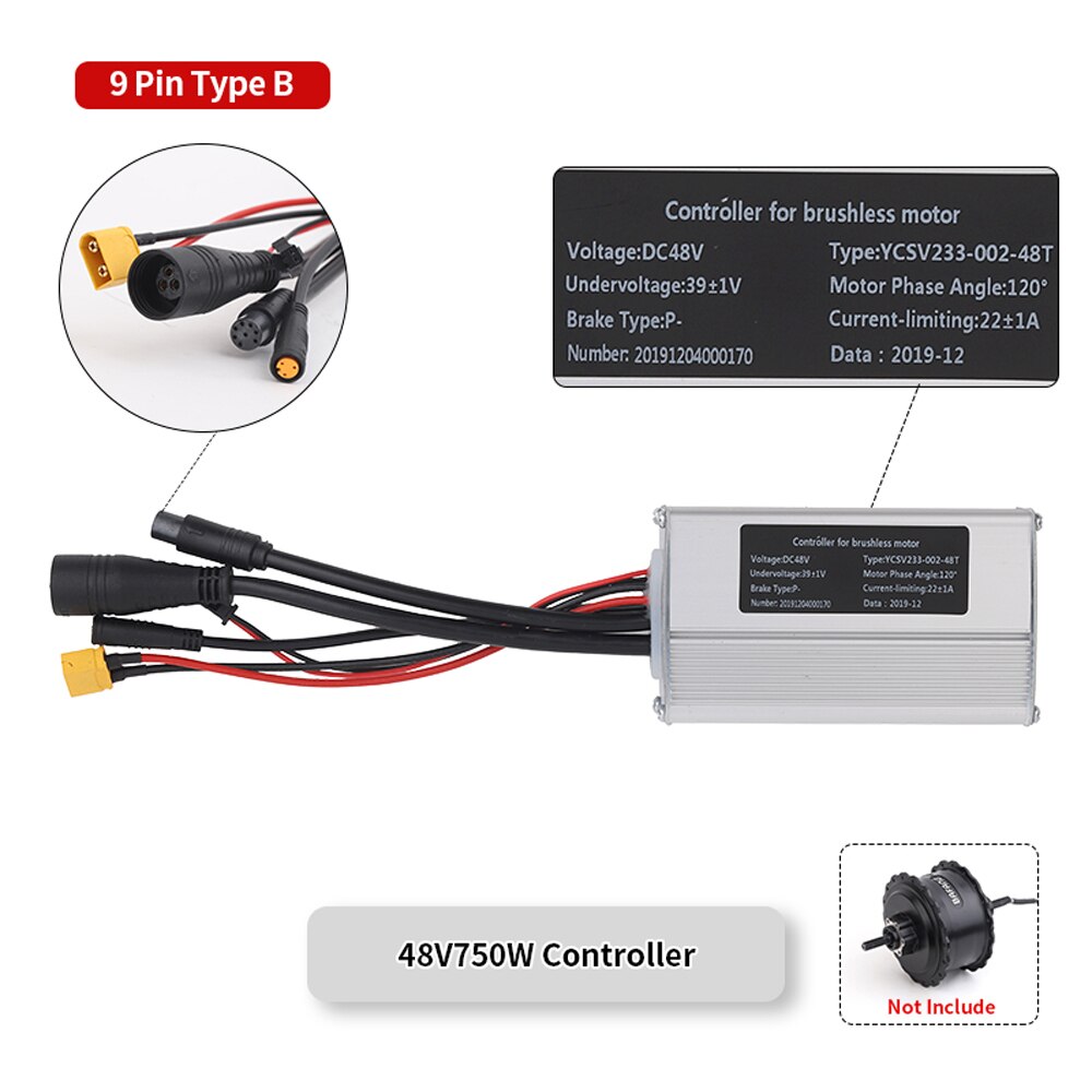 Contrôleur de moteur de moyeu de vélo électrique, pour Bafang 36V 48V 250W 350W 500W 750W, moteur Hub 9 broches, accessoires de vélo électrique