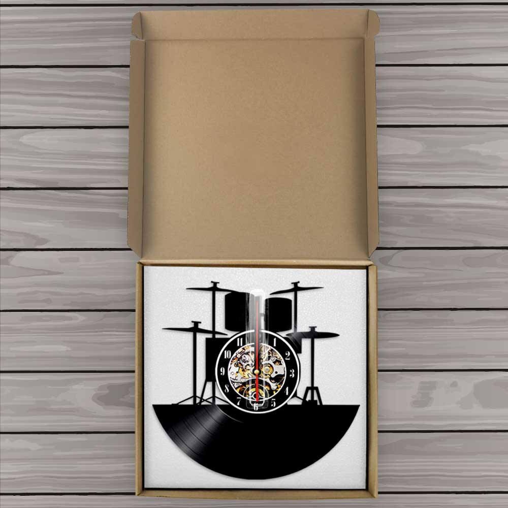 Trommesæt vinylplade vægur musikband trommer musikinstrumenter trommeslager boligindretning vægur unik rockmusik elsker