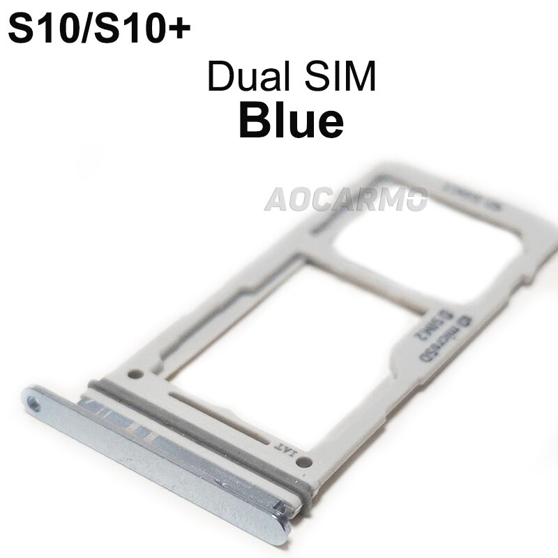 Aocarmo para Samsung Galaxy S10/+ S10plus S10, bandeja de plástico Nano Sim de Metal simple/doble, ranura para MicroSD, SM-G9730 G9750: Blue  2 SIM