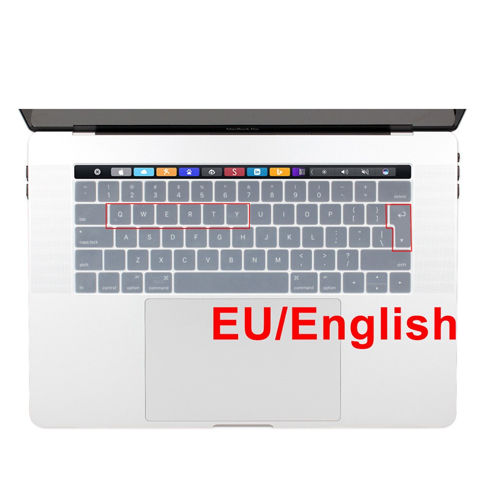 Funda para teclado europeo, Europeo, Europeo, Enter, Inglés para Macbook Pro 13 15 con barra táctil A1706 A1707: clear