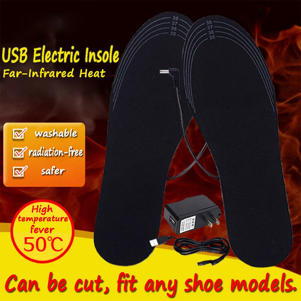Reusable Washable Men Women Insoles Winter Black USB Electric Heated Shoe Pad Carbon Fiber Cuttable Comfort Dirt Proof