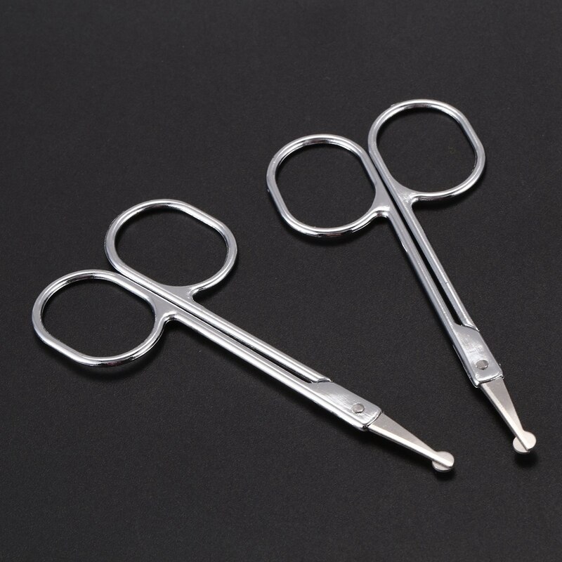 Tijeras de seguridad multiusos con punta redonda para vello Facial, ceja, barba, bigote y recorte de 2 uds.
