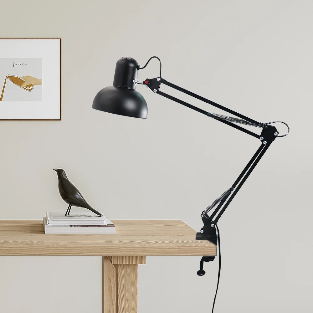 Meervoudig verstelbare bureaulamp met metalen klem aan/uit-schakelaar, gedeeltelijk verstelbare zwenkarm, leeslamp voor thuis, kantoordecoratie