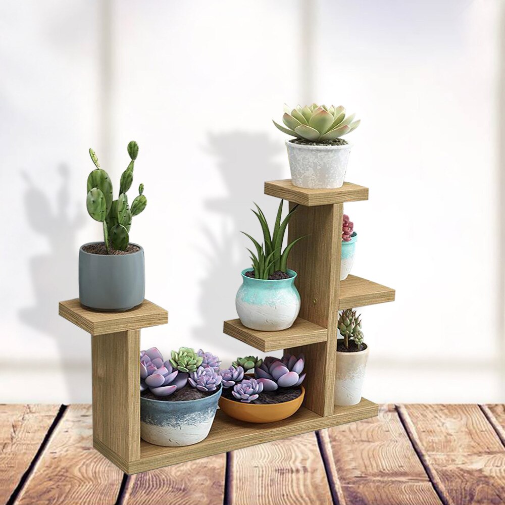 Rack Shelf Flower Display Stand Simple Indoor Organizer Bonsai Desk Balcony Garden Wooden Plant Shelves