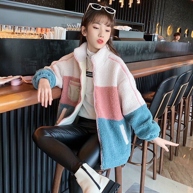 Top in lana Cashmere per ragazze inverno nuovi arrivi misto lana calda bambini giacca lunga in pile addensato abbigliamento per bambini capispalla 4-14 anni