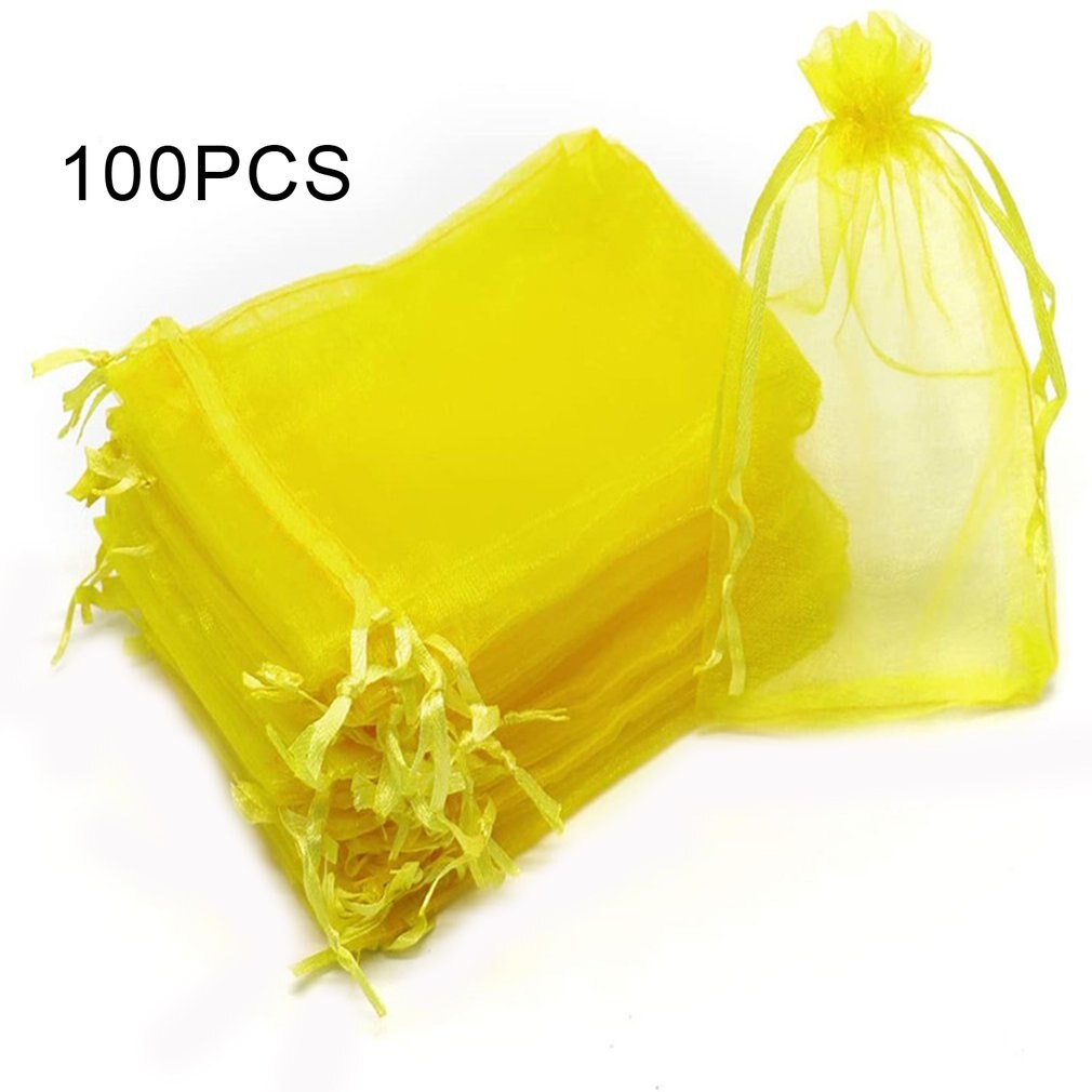 100pcs/lots 7x9cm Organza Kordelzug Taschen Schmuck Paket Taschen Garn Beutel Weihnachten/Hochzeit gefälligkeiten Und: YELLOW