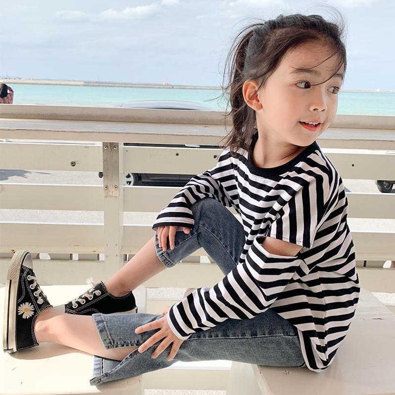 Pantalon évasé en Denim pour bébé fille, jean moulant avec fente latérale, Style coréen, vêtements pour enfants, printemps automne