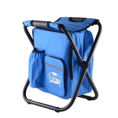 Portable ice pack with insulation bag can be back fishing stool beach chair light outdoor refrigerated folding stool chair: Blue