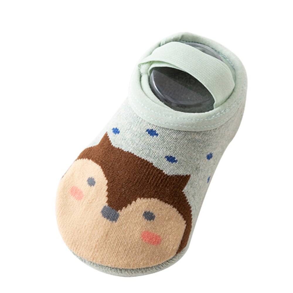 Calcetines antideslizantes para bebé, medias de algodón con estampado de zorro y Animal de dibujos animados, para recién nacido: blue fox / Fit 0-1year