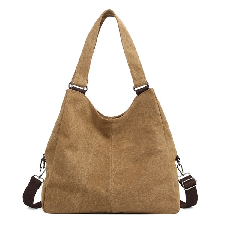 Women shoulder bag handbag female hobo tote bags ladies crossbody messenger bag canvas purse: Brown