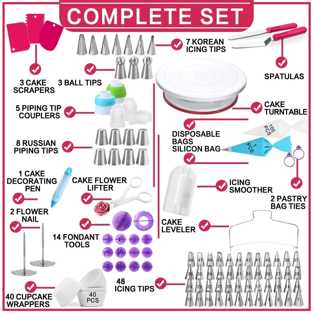 240pcs Decorating Nozzle Set Cake Tools Cake Decoration Kitchen DIY Icing Piping Cream Reusable Kit Baking Tools Cake Tools Set