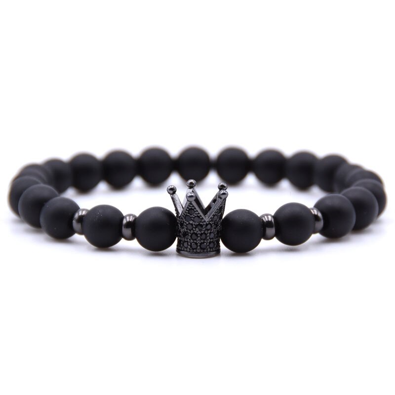 HYHONEY Jewelry Natural Stone beads Bracelet for women Micro Pave Zirconia CZ Crown Charms Bracelet men: 1