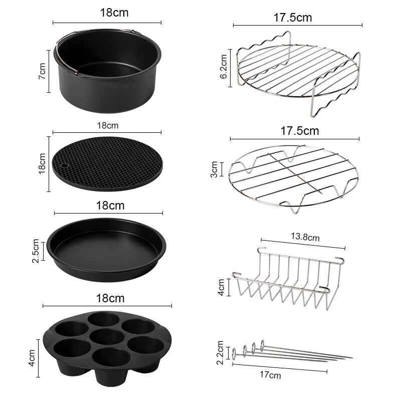 Air Fryer Accessories 7 Inch for Gowise Phillips Cozyna and Secura, Set of 8, Fit all Airfryer electric fryer 5.3QT to 5.8QT CF6