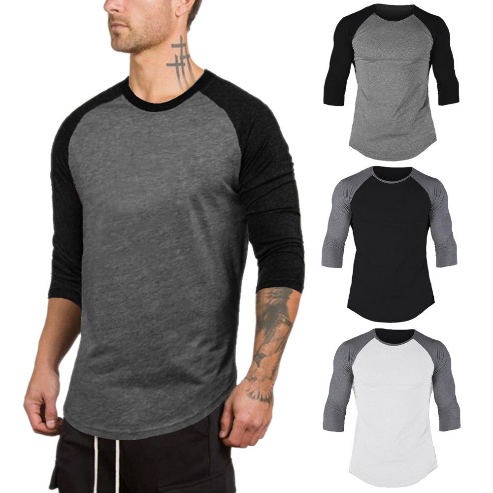 Männer der 3/4 Hülse Laufen Männer Schnell Trockenen T-Hemden Laufende schlank passen Spitzen Abschläge Sport männer Fitness Fitnessstudio T Hemden Muskel T