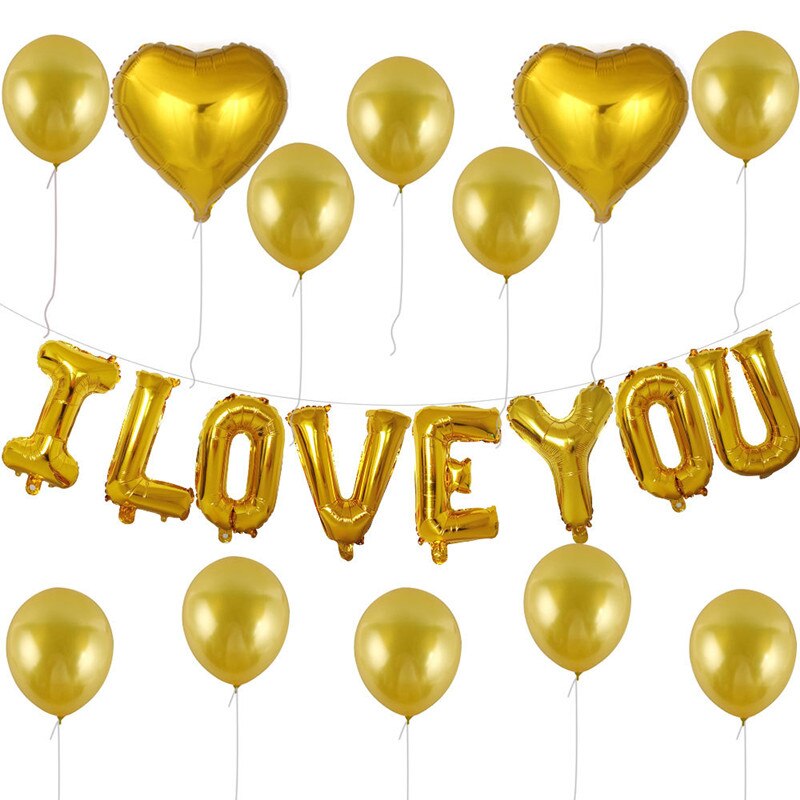 1Set Bruiloft Decoratie Rose Gouden Hart Ballon I Love U Banner Brief Folie Ballon Valentijnsdag Aanwezig Party levert