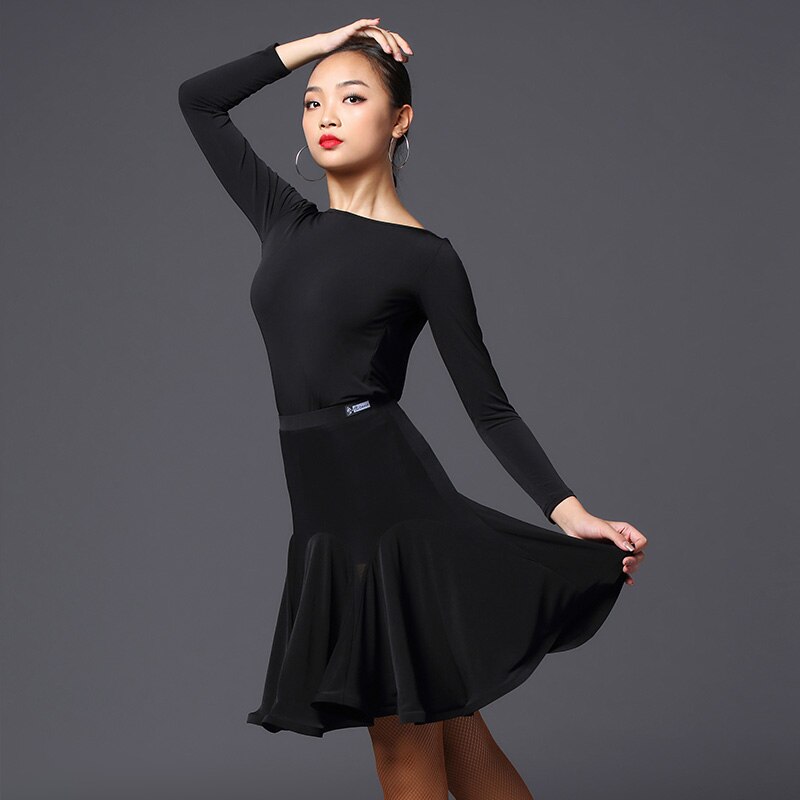 Latin Dance Skirt Women Black Edge Curl Skirts Cha Cha/Rumba/Samba Dancing Practice Skirt Ladies Latin Dress Competition Cosutme