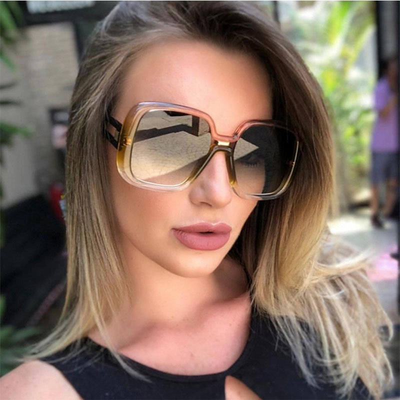 Vintage Oversized Vierkante Zonnebril Vrouwen Grote Zwarte T Frame Zon Galsses Luxe Eyewear