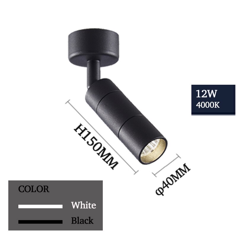 Éclairage sur Rail projecteur LED Rail lampe Spot luminaires pour la maison magasin magasin salle d'exposition 2 fils noir blanc remplacer halogène AC220V: 12W-Ceiling-4000K / Black