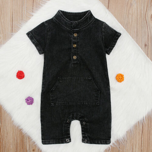 Kid Baby Boy Girl Summer Denim Short Sleeves Romper Jumpsuit Short Sunsuit Denim Casual Clothing