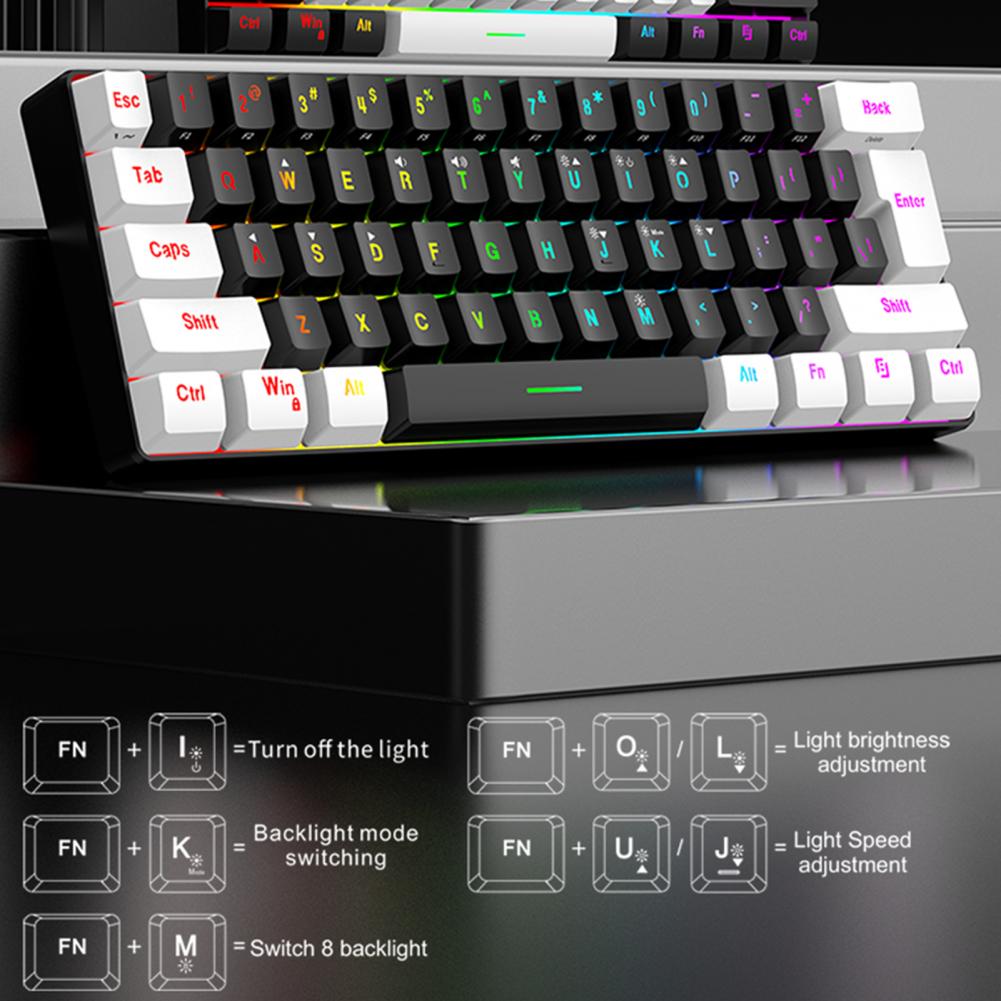 Wired Gaming Keyboard RGB Light 61 Keys Compact Lightweight Computer Keyboard