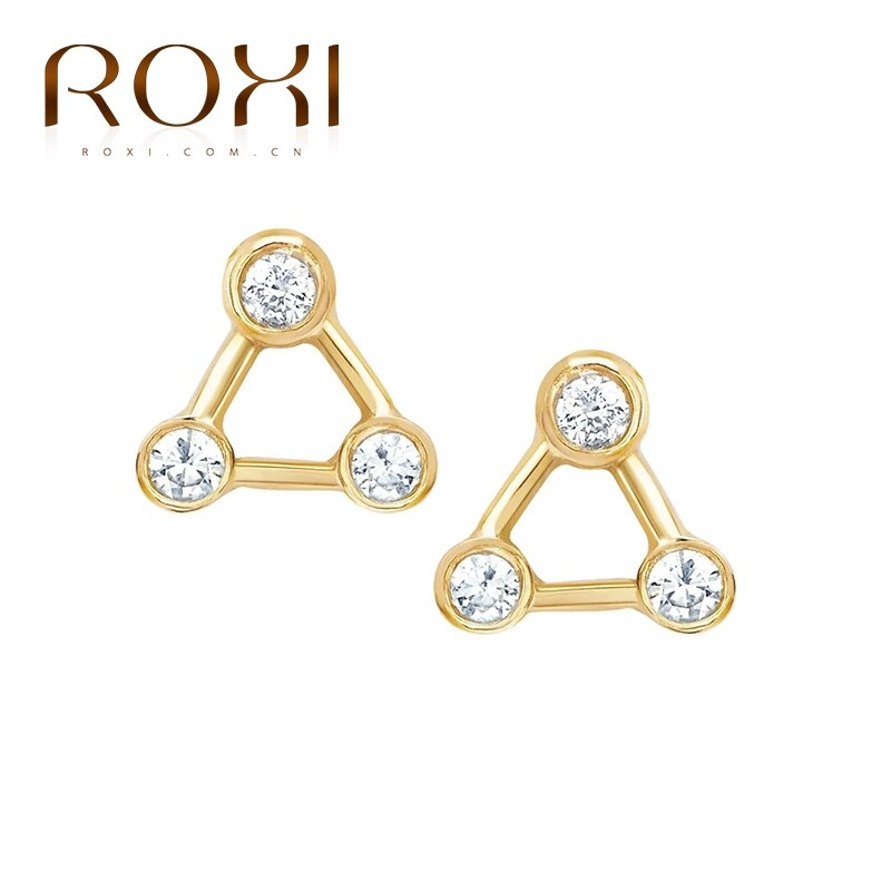 ROXI Cuore Triangolo Quadrato Luna Spille Catena Orecchie di Gatto di Cristallo Orecchini Con Perno Per le donne Ragazze Cartilagine Orecchino gioielli In Argento 925: Triangle A gold