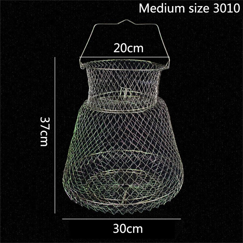 Portable Fish Care Keep Mesh Wire Foldable Fishing Cage Drum-shaped Steel Wire Creel Fishing Net