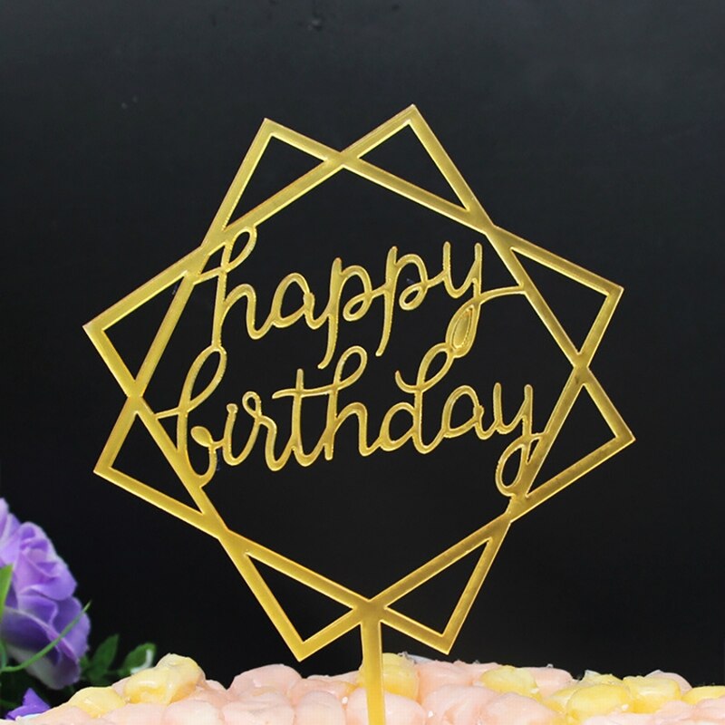Happy Birthday Cake Topper Acrylic Letter Gold Cake Decor Dessert Top Flag Decoration for Birthday Party Wedding Supply