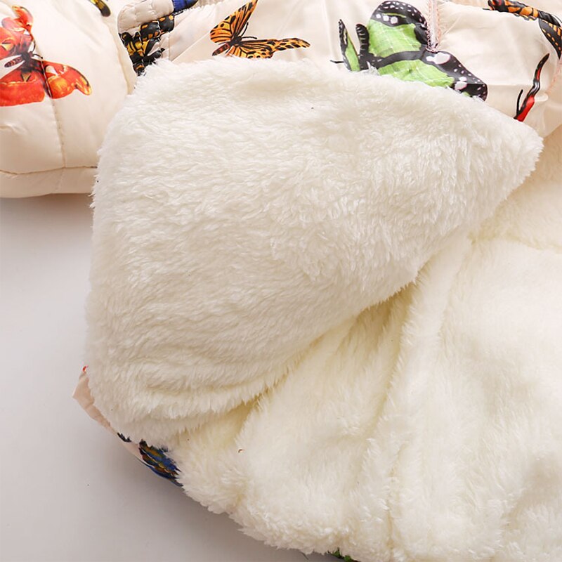 Autumn Winter Toddler Baby Girls Coat Children Kids Cotton Warm Jacket Girls Butterfly Print Hooded Children Cotton Jacket