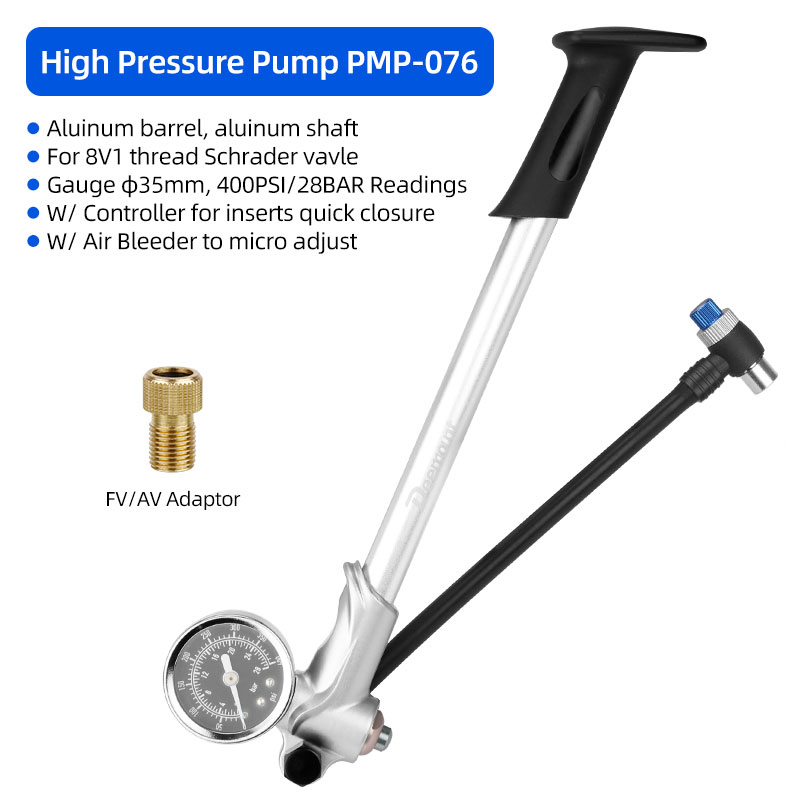 400 psi Hochdruck-Luftpumpe mit Manometer für Vorderradgabel, Stoßdämpfer, MTB, Fahrrad, Presta, Schrader, Ventil, Inflator, drehbarer Schlauch: Weiß