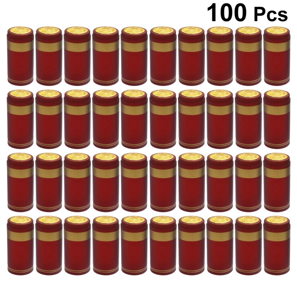 100Pcs Krimpkous Capsules Wijn Fles Capsules Wijn Krimpkous Cap Wijn Krimpfolie Wrap Voor Rechte Mond Fles (Rood,