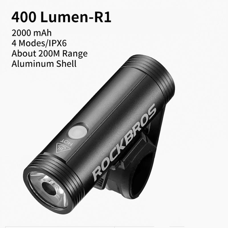 ROCKBROS-Luz LED delantera y trasera para bicicleta, faro trasero para ciclismo de montaña, con USB, 400/800/1000LM: R1-400 Lumen