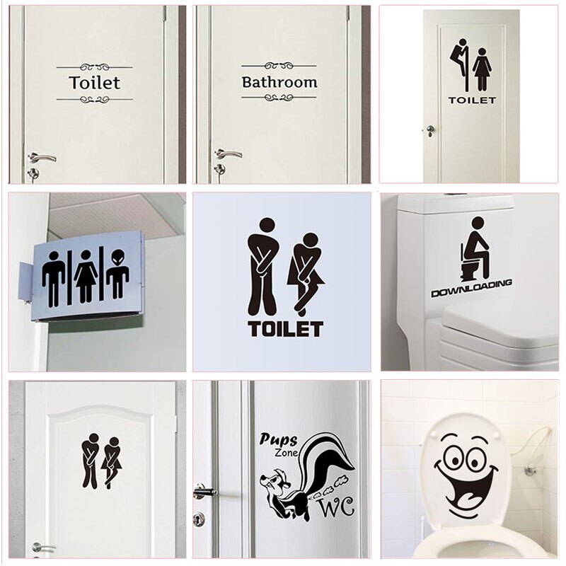 Toilet Entrance Sign Door Sticker For bathroom accessories Public Place Home Decoration Pattern Wall Decals Mural Art
