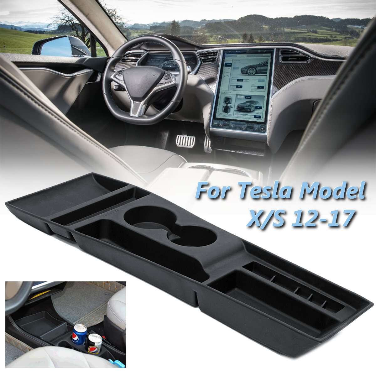 Bil armleneboks oppbevaring midtkonsoll organisator containerholder boks for tesla modell x / s