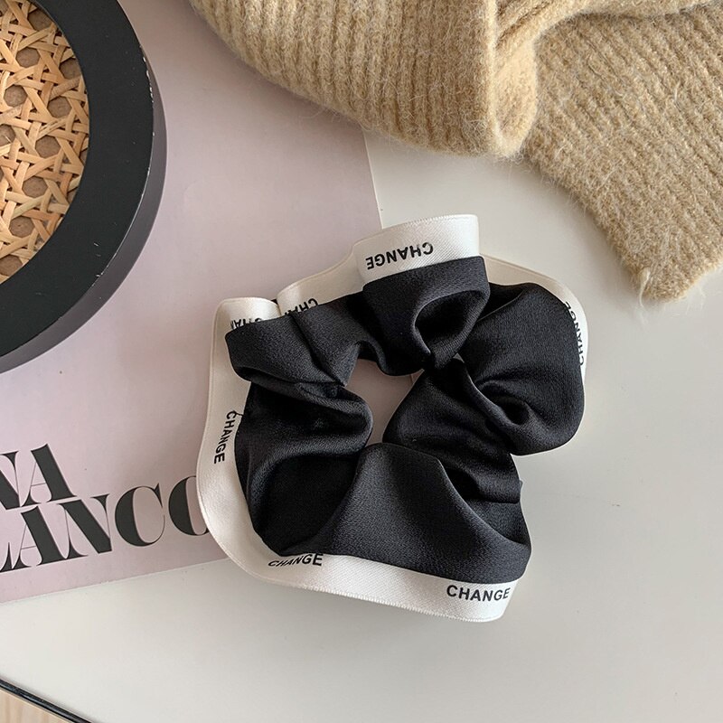Black White Hair Scrunchies Simple Hair Band Women Girls Ponytail Holder Hair Rubber Bands Hair Ties Hair Accessories: B2
