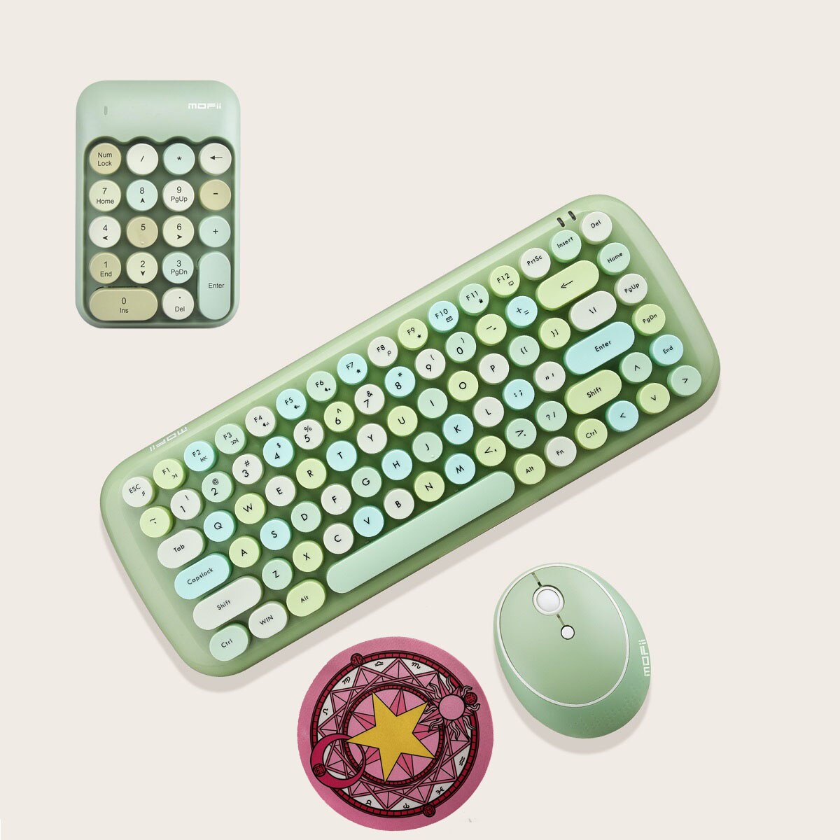 Notebook 3 in 1 Wireless Keyboard Mouse Numeric Combos 2.4G Wireless Number Pad Round Punk Mini Keyboard and Mouse Free Mousepad