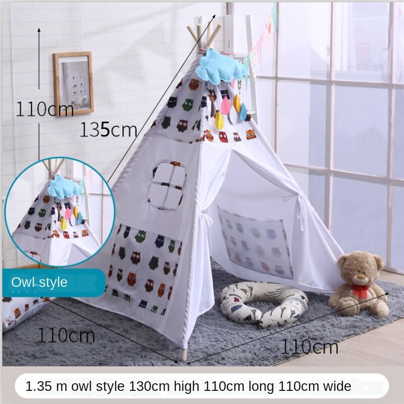 Tipi tent for kids Play-Tent Teepee House Wigwam Room Children's Tent Game-House Triangle Teepee Canvas Sleeping Dome 135cm: Owl tent