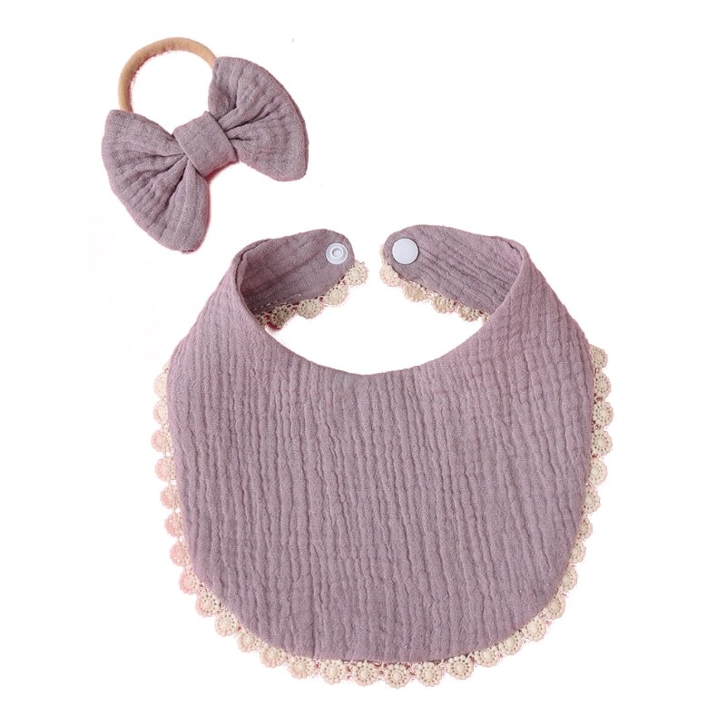 2 Stks/set Baby Meisjes Elastic Bow Hoofdband Speeksel Handdoek Set Prinses Strik Haarband Bib Kit Burp Doek Hoofddeksels Douche: PL